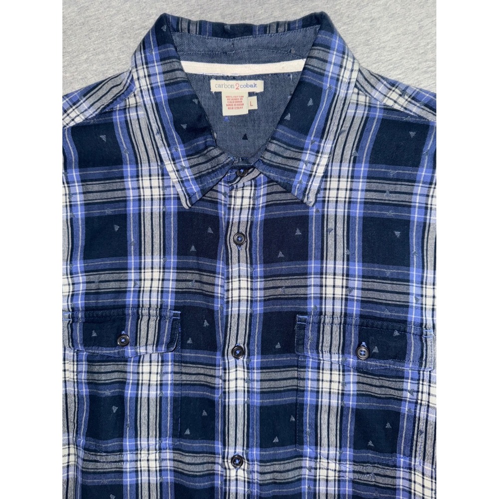Carbon 2 Cobalt Mens Blue Plaid Short Sleeve Flannel Shirt Size Large Heavy Feel